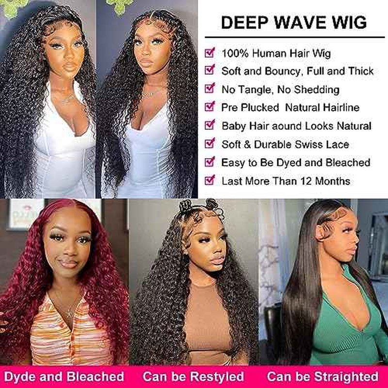 13x4 Deep Wave Lace Front Wigs Human Hair Wigs for Black Women HD Transparent Deep Wave Frontal Wig Wet and Wavy Curly Lace Front Wig Human Hair Glueless Wigs Human Hair Lace Front Wigs 28 Inch