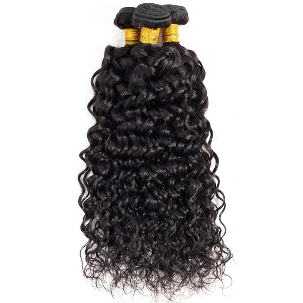 Water Wave Bundles Human Hair Wet And Wavy Human Hair Bundles Double Weft Natural Black Color 12 14 16 Inch Brazilian Virgin Remy Hair Extensions For Women 300G