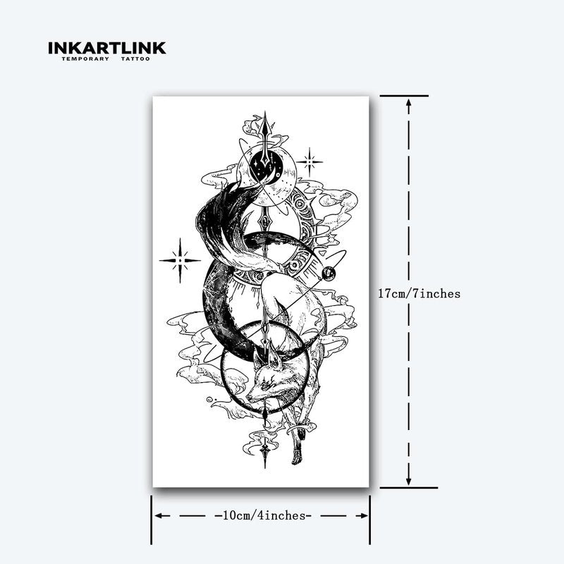 INKARTLINK Tattoo Tech, 2 Sheets Extra-Large Semi Permanent Tattoo, Adult Art Design Temporary Tattoos, Lasts 1-2 Weeks, Waterproof, Realistic Look, No Adhesive, No Reflection (Fox God Design)