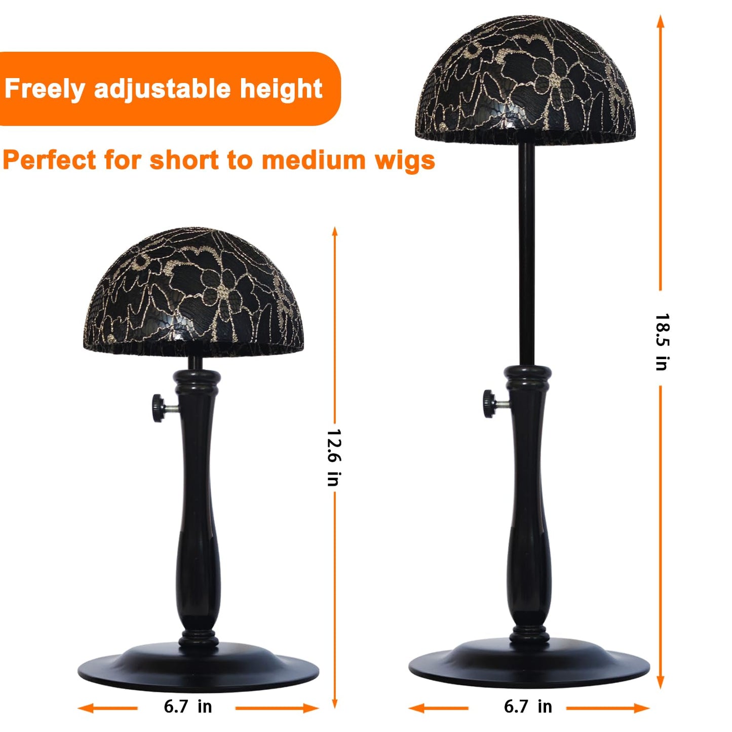 WiZiWi Wig Stand 1PC Iron Base Adjustable Height (12.6-18.5Inch) Wig Head Stands Portable Non-Slip Sturdy Wig Holder Stands Travel Wig Stand for All Wigs(Black)