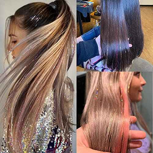 AMchoice Hair Tinsel Kit with Tools 12 Colors 3000 Strands Fairy Hair Tinsel Heat Resistant Sparkling Shiny Tinsel Hair Extensions 48 Inch Colorful Hair Tinsel strands Kit