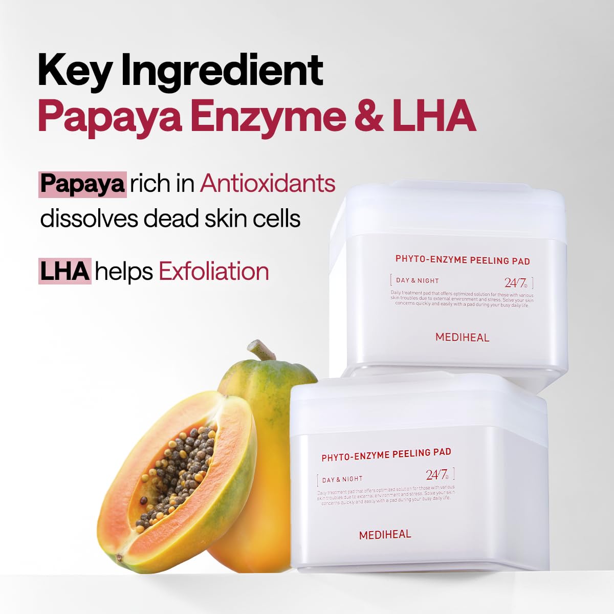 MEDIHEAL Toner Pads - Phyto Enzyme Exfoliating Peeling Pad (90 count) with LHA&Papaya Enzyme - Pore Tightening&Sebum Control - Dual-Textured Facial Pad for Pore Care, Korean Skin Care
