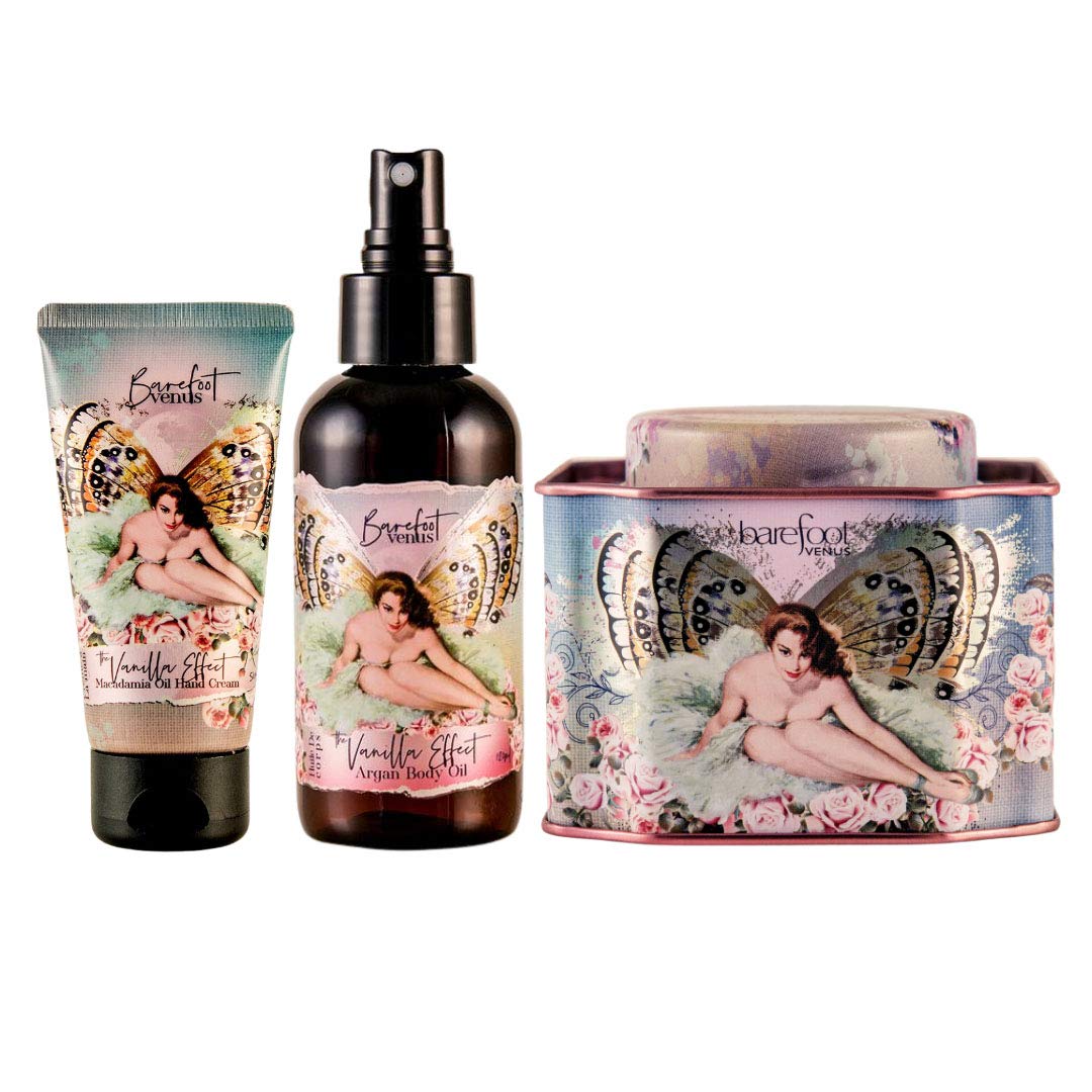 Barefoot Venus bath Soak, Hand Cream & Argan Oil Body Care Gift Set (Vanilla Effect)