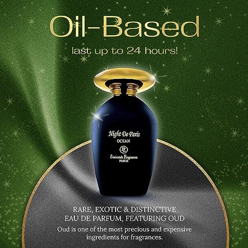 L'Orientale Fragrances Night De Paris Ocean 100ml / 3.3oz - Oil-Based Perfumes for Women & Men, Unisex Aromatic Aquatic Eau de Parfum w/Bergamot - Long-Lasting Up to 24 Hours, Ideal for All Seasons