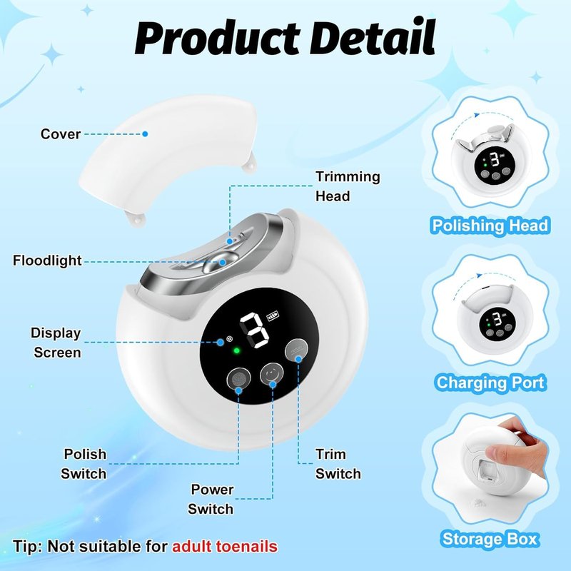 【3 Speeds】 VBXBKC Electric Nail Clipper,Electric Automatic Nail Clipper with LCD Digital Display,Safety Electric Trimmer for Baby Seniors and Adult