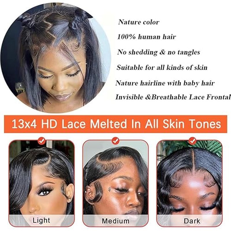 13x4 Bob Wig Human Hair Pre Plucked 180% Density Straight Bob Lace Front Wigs Human Hair Short Bob Wigs for Black Women Human Hair 14 Inch