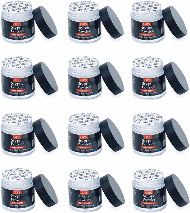G.B.S Styptic Powder Vials - Stop Bleeding Fast for Cuts & Nosebleeds | First Aid Kit (.18 oz, 12 Pack)