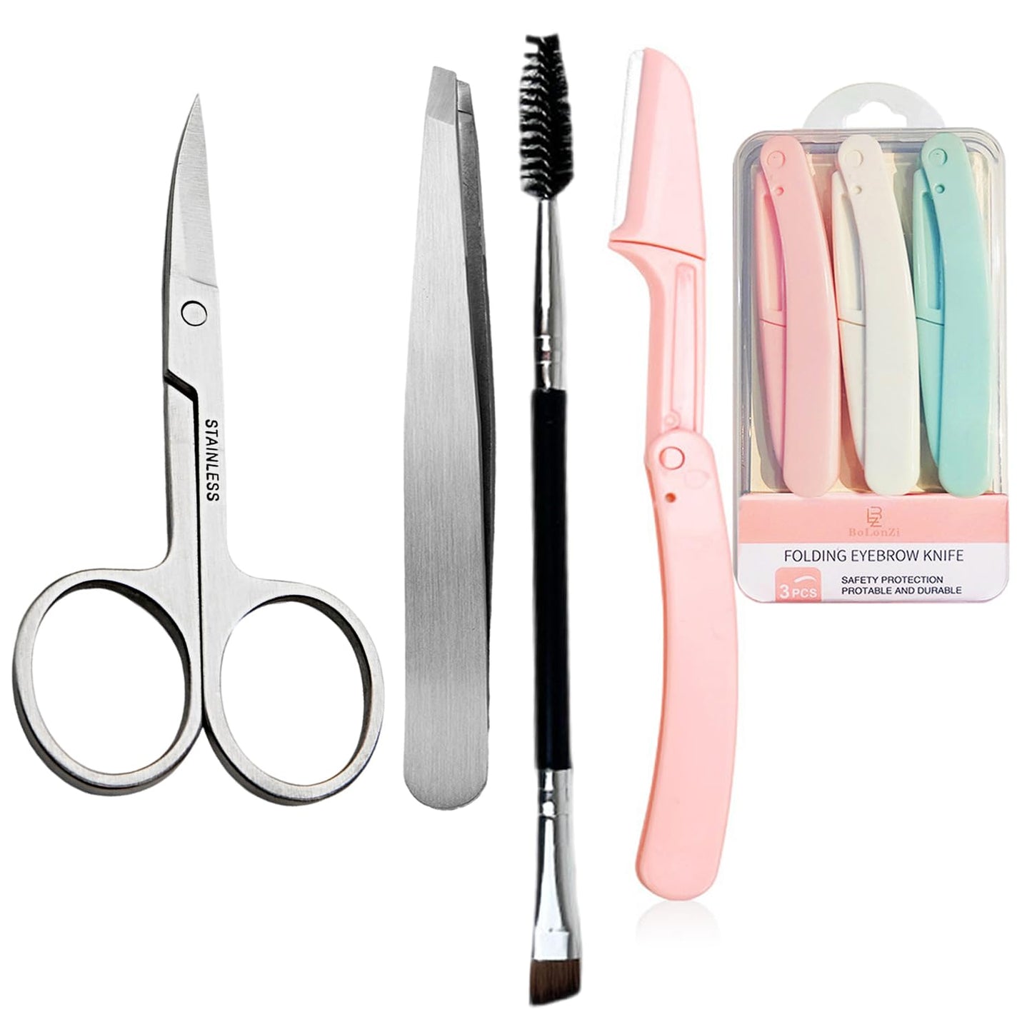 Eyebrow Razor, Hysotok Eyebrow Trimmer Kit with Stainless Steel Eyebrow Scissors Eyebrow Tweezers and Dual Angled Eyebrow Brush for Precise Eyebrow Grooming for Women
