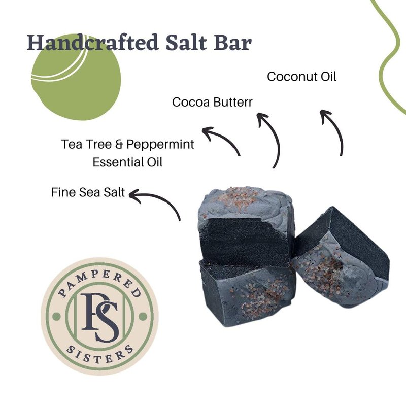 Tea Tree & Peppermint Essential Oil Soap Bundle | Activated Charcoal & Sea Salt | 3-Pack (8.25 oz Each)