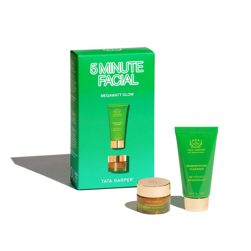 Tata Harper 5 Minute Facial Set, Best Sellers, Complete with Regenerating Cleanser & Resurfacing Mask, At Home Facial Set