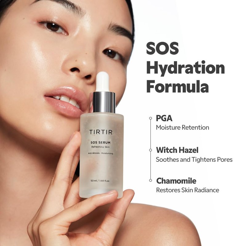 TIRTIR SOS Serum - Radiant Glow Boosting Face Serum - Plumping, Anti Aging, Hydrating - Visibly Smooth and Glowy Skin - Fragrance Free for All Skin Types, 1.69 fl.oz.