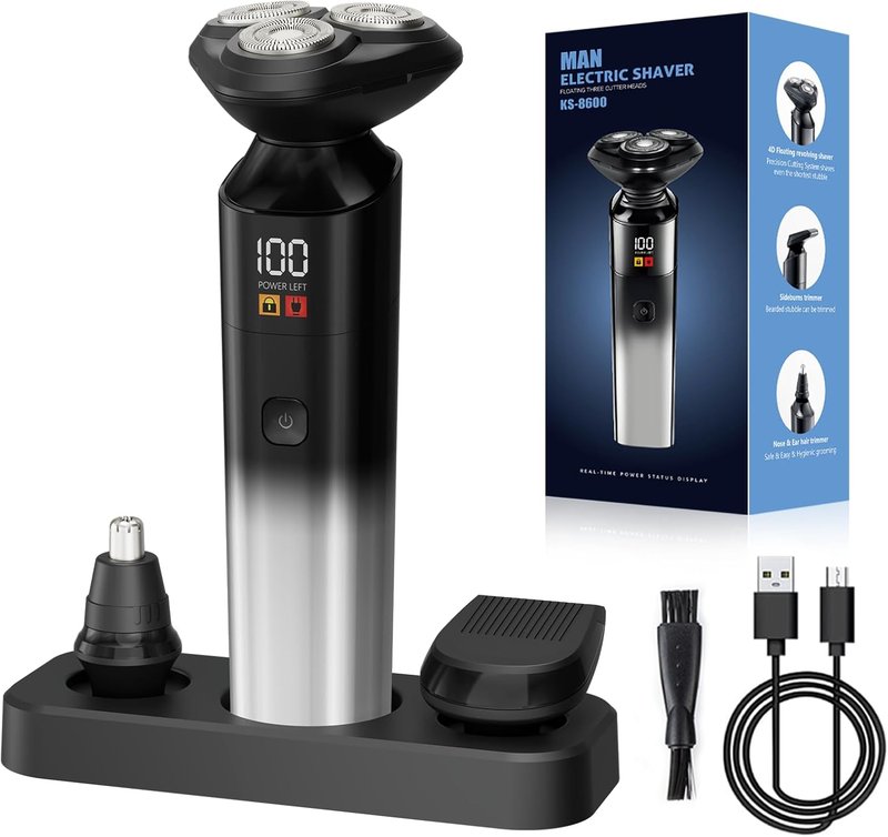 Electric Razor for Men - Waterproof 3D Rotary Shaver | Rechargeable Wet/Dry 3-in-1 with Beard Trimmer & Groomer