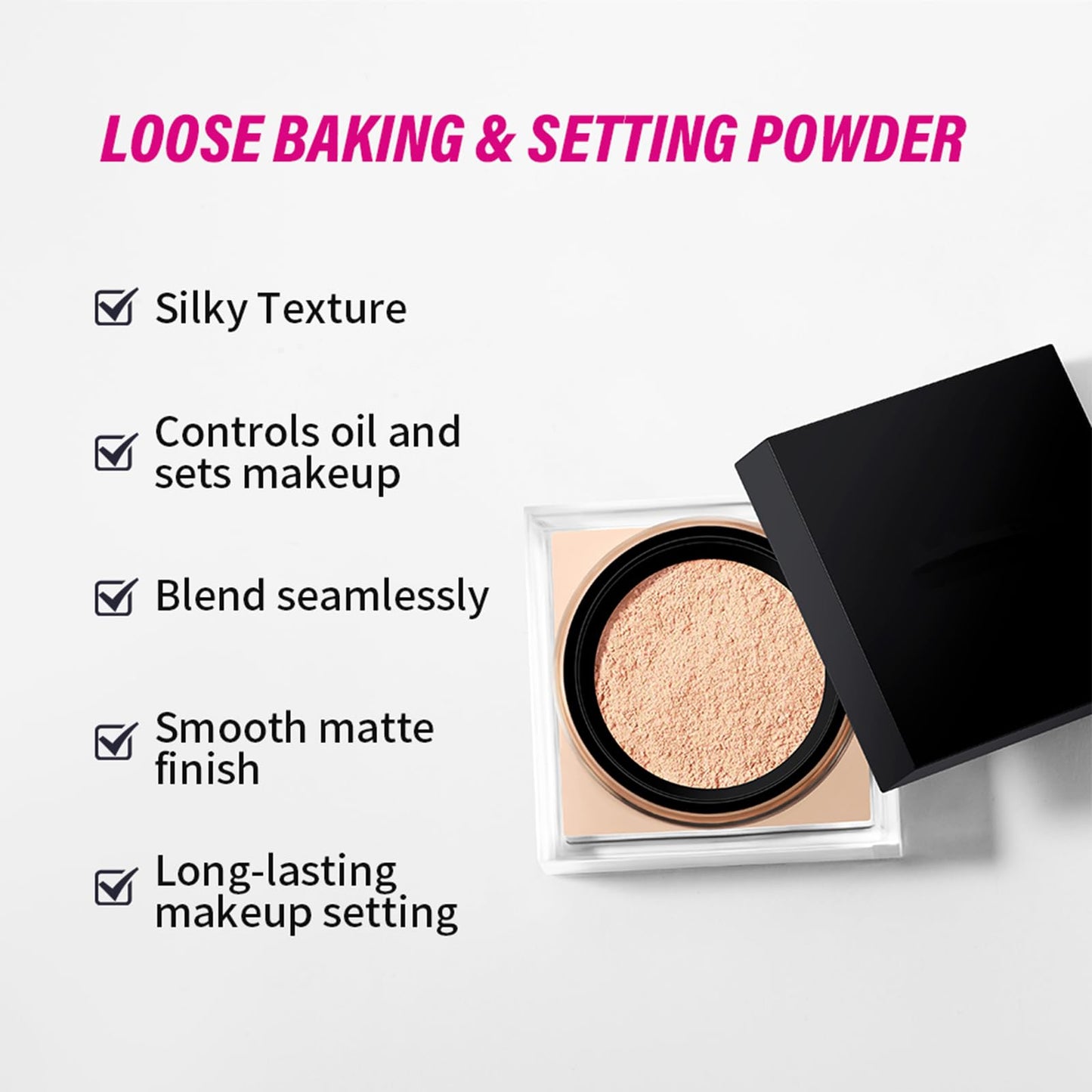Corlo Setting Powder, Loose Baking Powder, Natural Matte Finish Oil Control (Rose, 0.71Oz)
