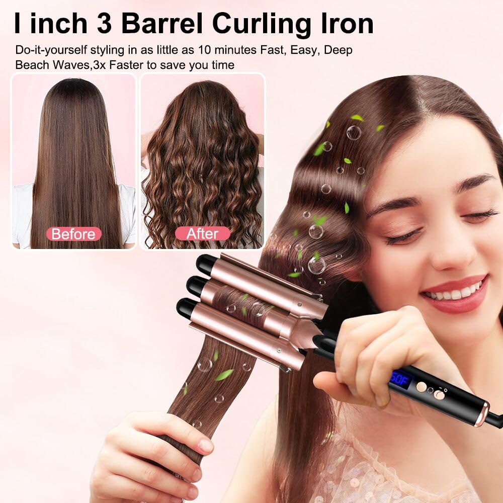 SOUKENGEN 5-in-1 Curling Wand Set with Temp Display,Perfect for Girl