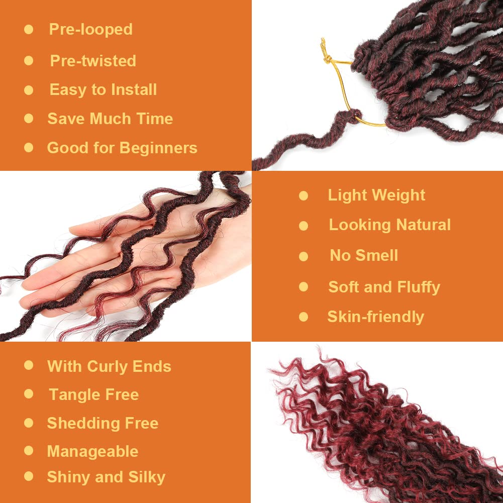 14 Inch Faux Locs Crochet Hair Goddess Locs Crochet Hair for Women Black Color Pre-Looped River Locs with Curly Ends 7 Packs (1B#)