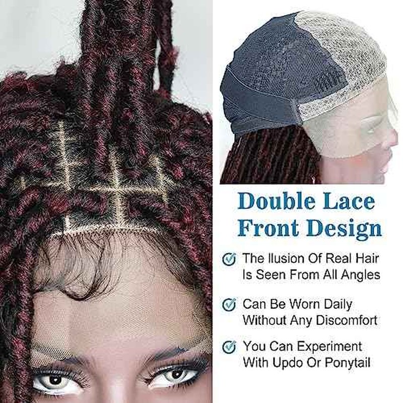 Ebingoo 32'' Knotless Braided Wigs for Black Women Boho + Wig Cap Double Lace Front braided Wigs with Baby Hair Box Braided Lace Frontal Wigs Knotless Dreadlock Wig for Women Girls Daily Wear