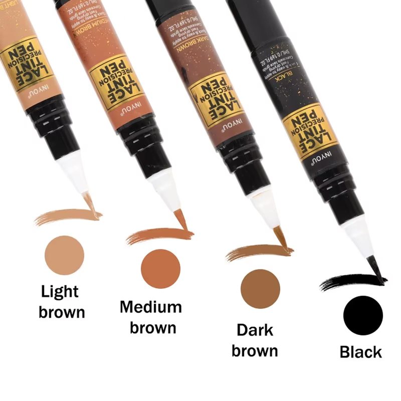 Lace Tint Precision Pen Wig Lace Tint with Brush Applicatior, Easy to use, Long Lasting Formula, Blends Natural, Seamless Finish Waterproof Effect (2 pcs, Medium Brown)