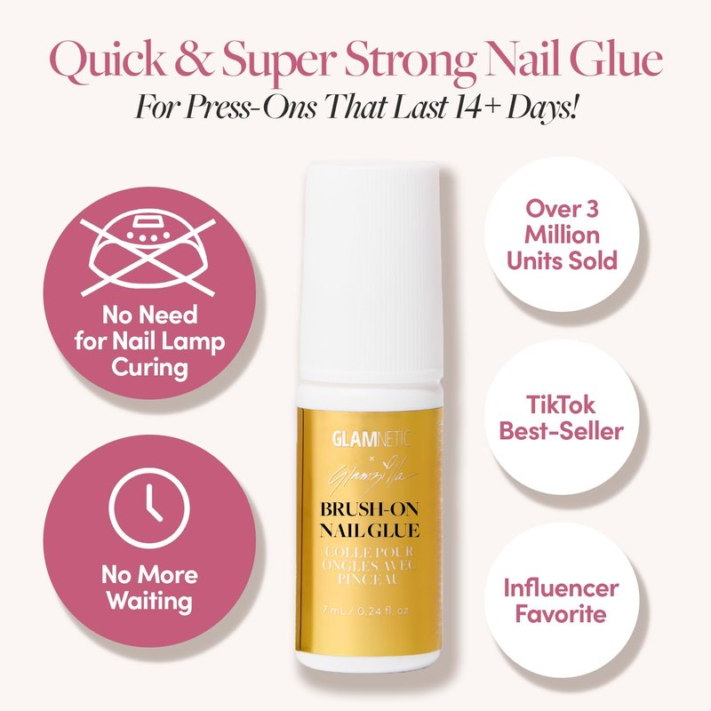 Glamnetic Super Strong Brush On Nail Glue (2 Bottles) | Brush Tip Applicator, Mess Free, Travel Friendly, Vegan | Durable & Long-Lasting | .24 fl. oz.