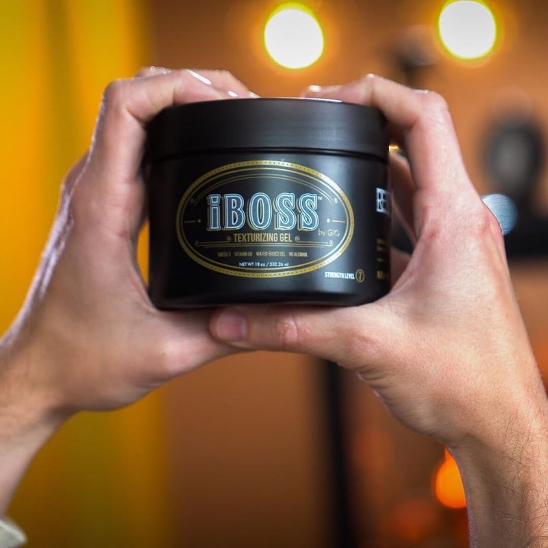 iBOSS Texturizing Hair Gel for Men, Strong Hold Styling Gel for Curly and Straight Hair with Natural Extracts, Vegan & Cruelty-Free Formula, Defends Against Dandruff & UV Rays, 18 oz