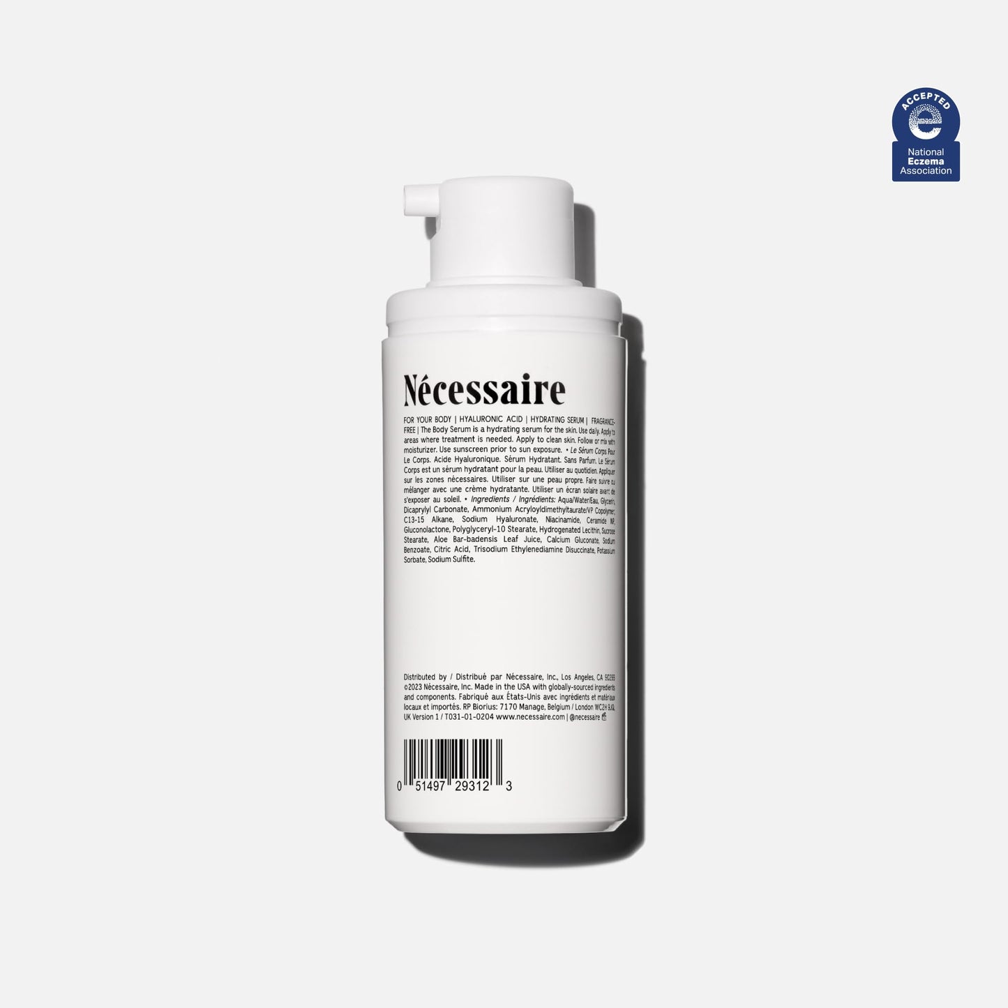 Nécessaire The Body Serum – Fragrance-Free Hyaluronic Acid Body Serum for Women+ Men. Niacinamide Firming Body Lotion – Fast-Absorbing for Sensitive + Eczema-Prone Skin. 50 ml/1.7 fl oz