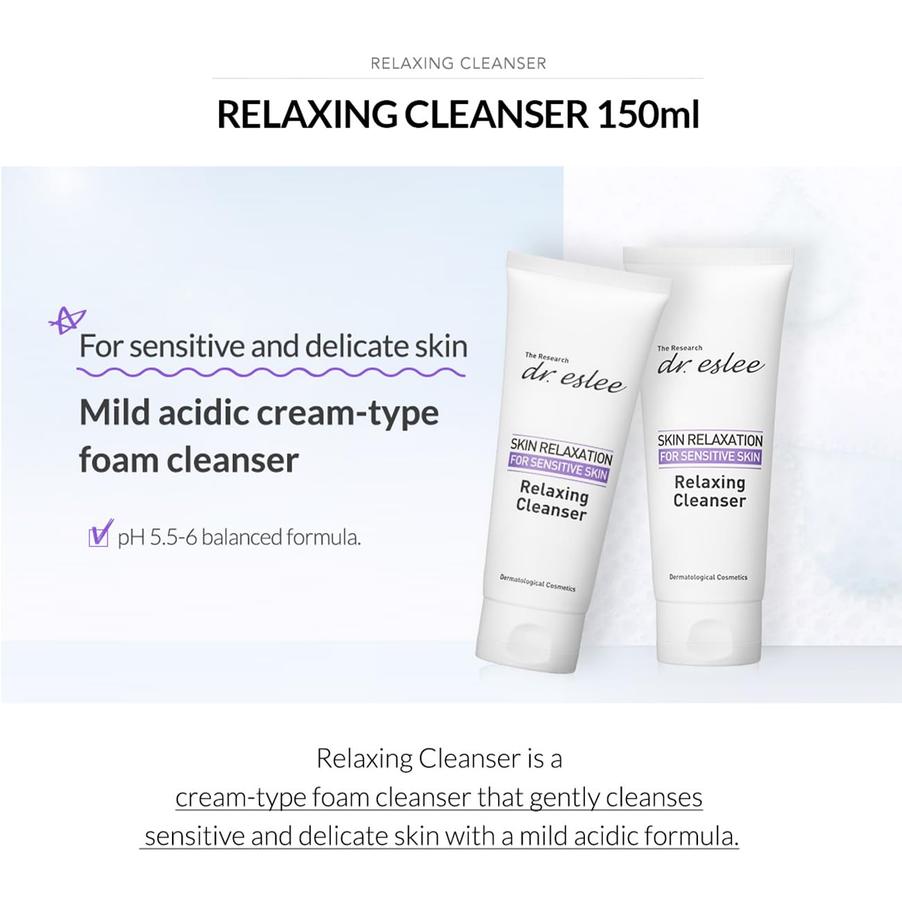 Dr Eslee Foaming Facial Relaxing Cleanser for Sensitive Skin - 150ml – Dermatological Gentle Creamy Face Wash Cleansing Foam | pH 5.5-6 Balanced Formula | Moisturizing & Soothing Korean Skin Care