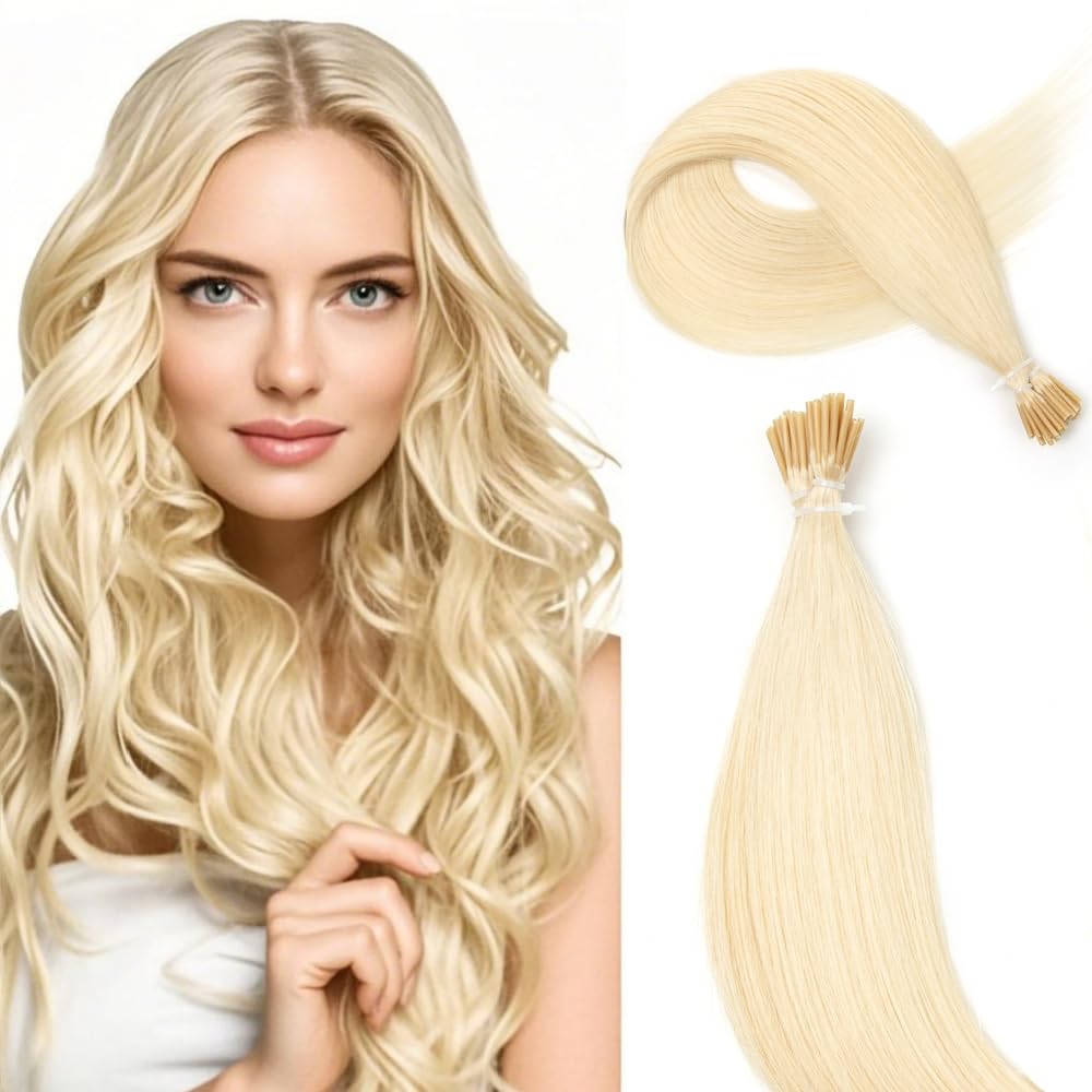 Boymia I Tip Hair Extensions 22 Inch #613 Golden Blonde Invisible Straight Hair Extensions Silky