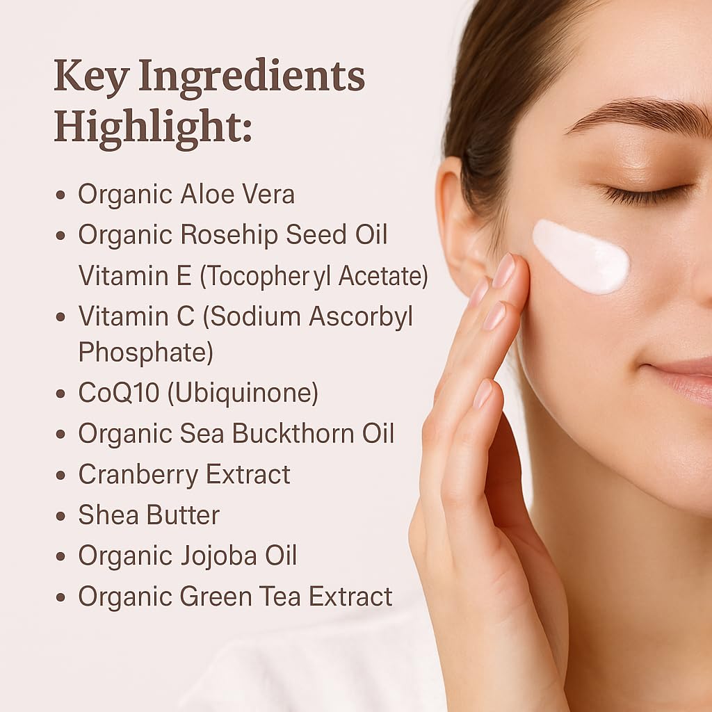 Hope Ridge Naturals Rose Tea Renewal Moisturizer, Antioxidant Daily Face Cream with Green Tea, Rosehip Oil, Vitamin C, CoQ10, Peptides, 2 oz / 60 ml