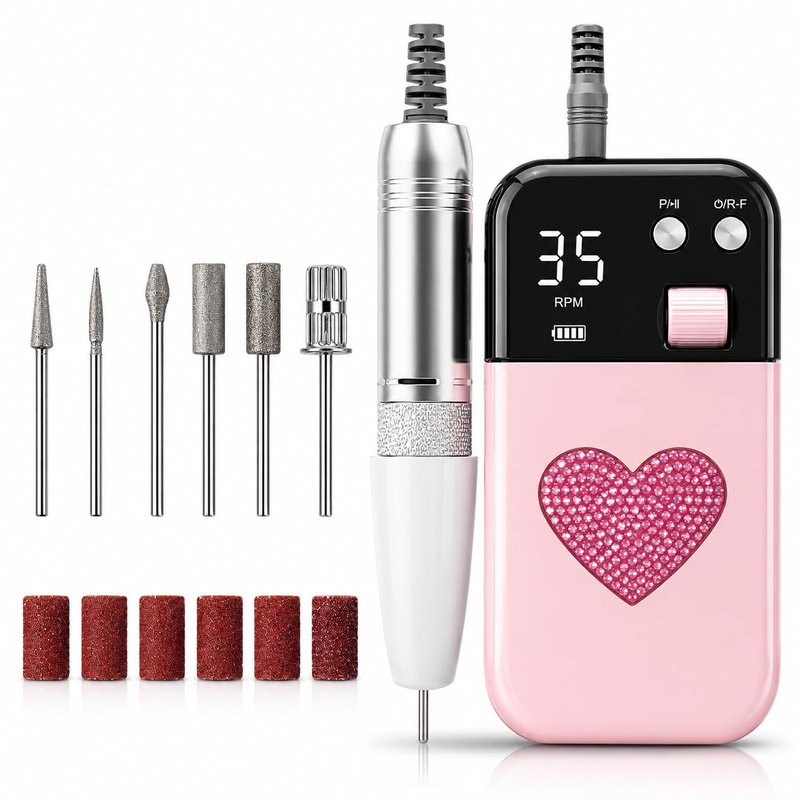 45,000 RPM Cordless Nail Drill for Acrylic & Gel Nails, Low Noise High Torque, LCD Display & 6 Bits - Rechargeable Electric Nail File Kit for Manicure Pedicure Home Use