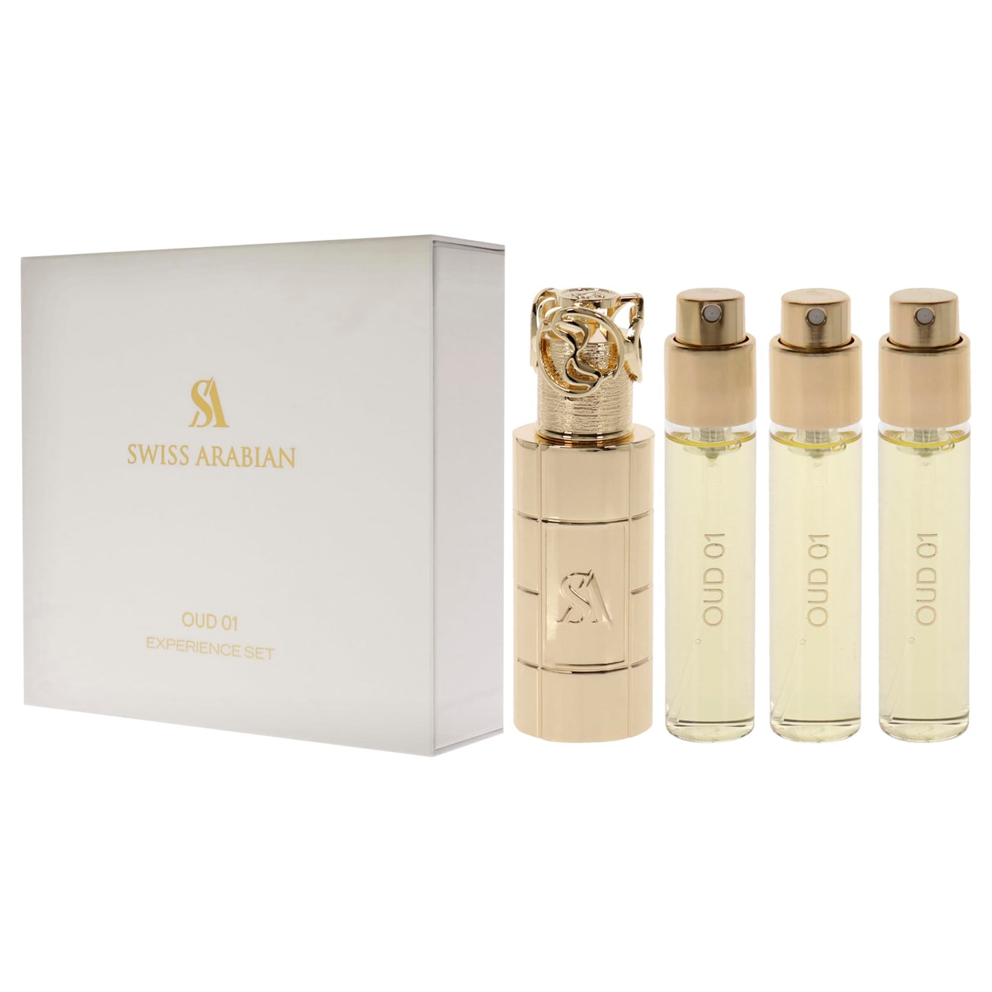Swiss Arabian Oud 01 Giftset - Arabian Perfumes for Women and Men - Long Lasting Perfume - Floral, Spicy, Amber Perfume - 3 Bottles with Case - 4 pc