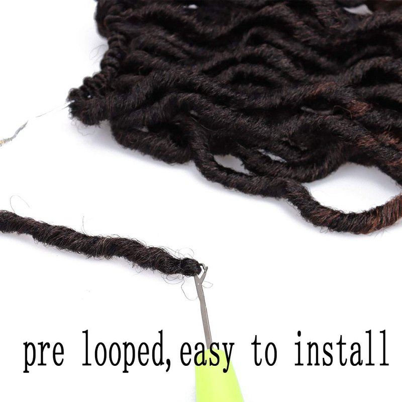 18 Inch Goddess Faux locs Crochet Hair 6 Packs/Lot Soft Gypsy Locs Wavy Crochet Braids Dreadlocks 3Tone Curly Wavy Twist Braiding Hair Extensions African Roots Braid（# 1B/4/30#)