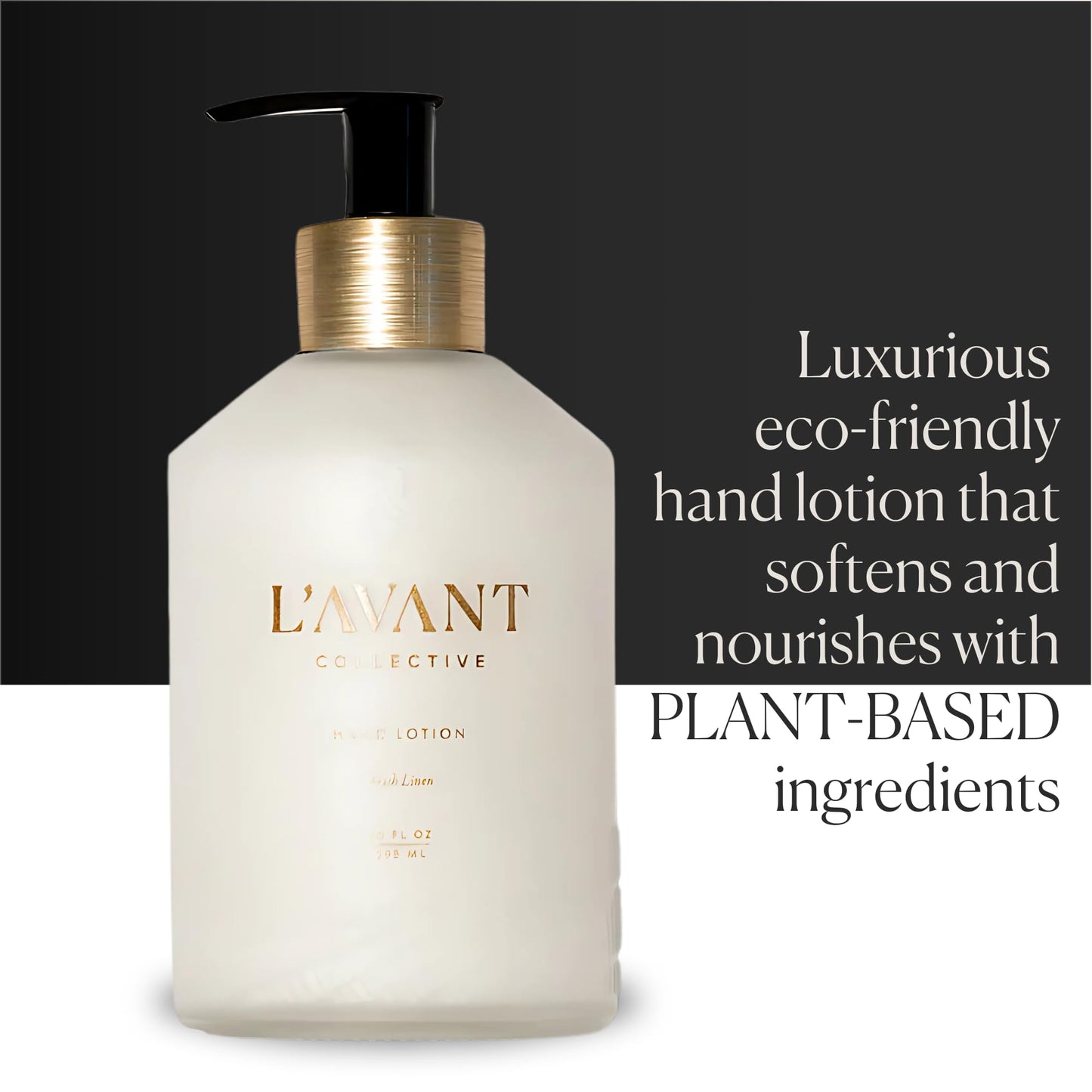 L'AVANT Collective Luxury Hand Lotion | Moisturizing Plant-Based Hand Cream with Pump, Non-Toxic, Lightweight Formula, Refillable Glass Bottle | 10 Fl Oz, Bathroom & Kitchen | Fresh Linen