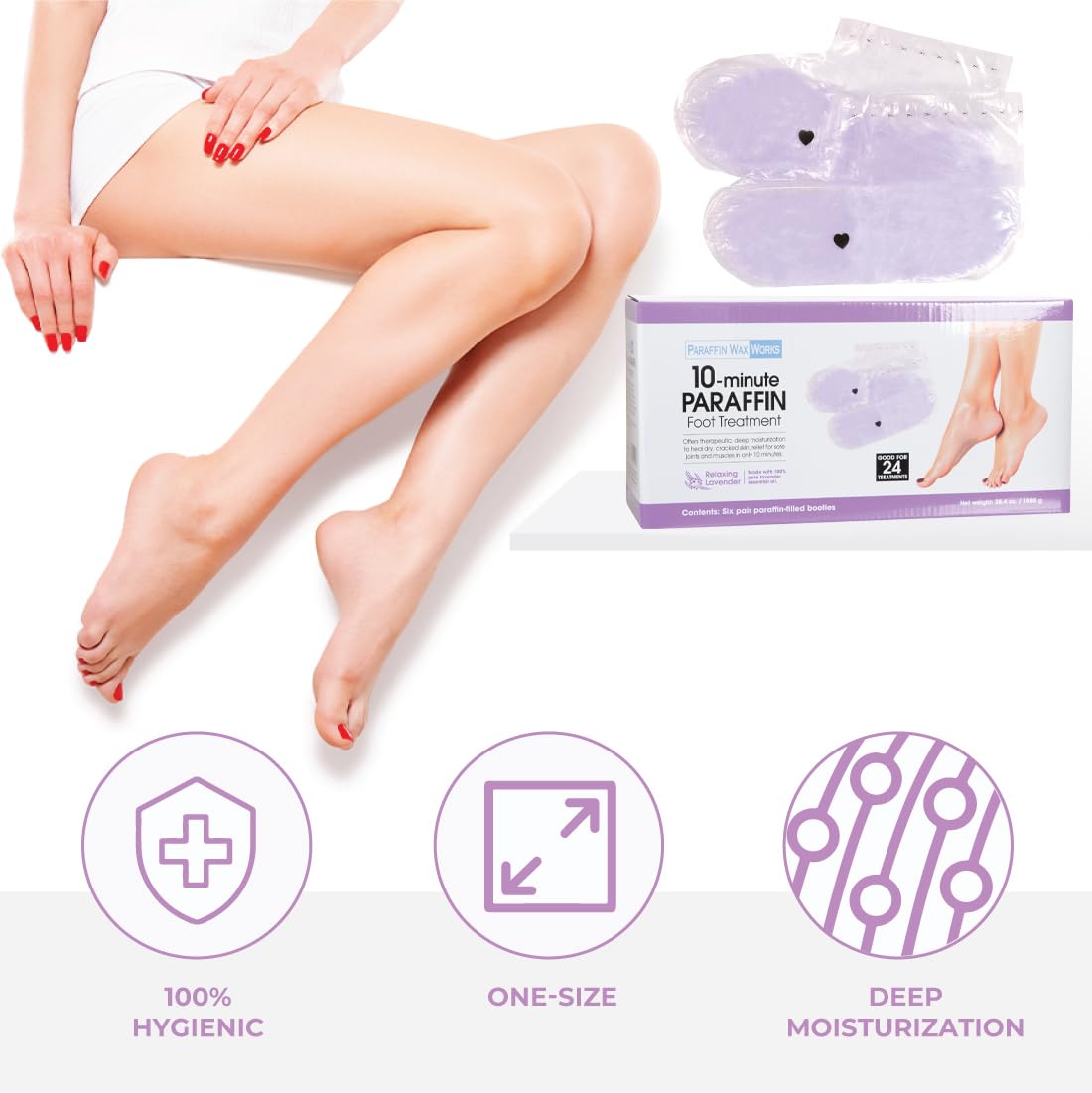 Paraffin Wax Works 10-Minute Paraffin Foot Treatment, Relaxing Lavender, Spa and Home Treatment Booties, Pack of 6-Pairs
