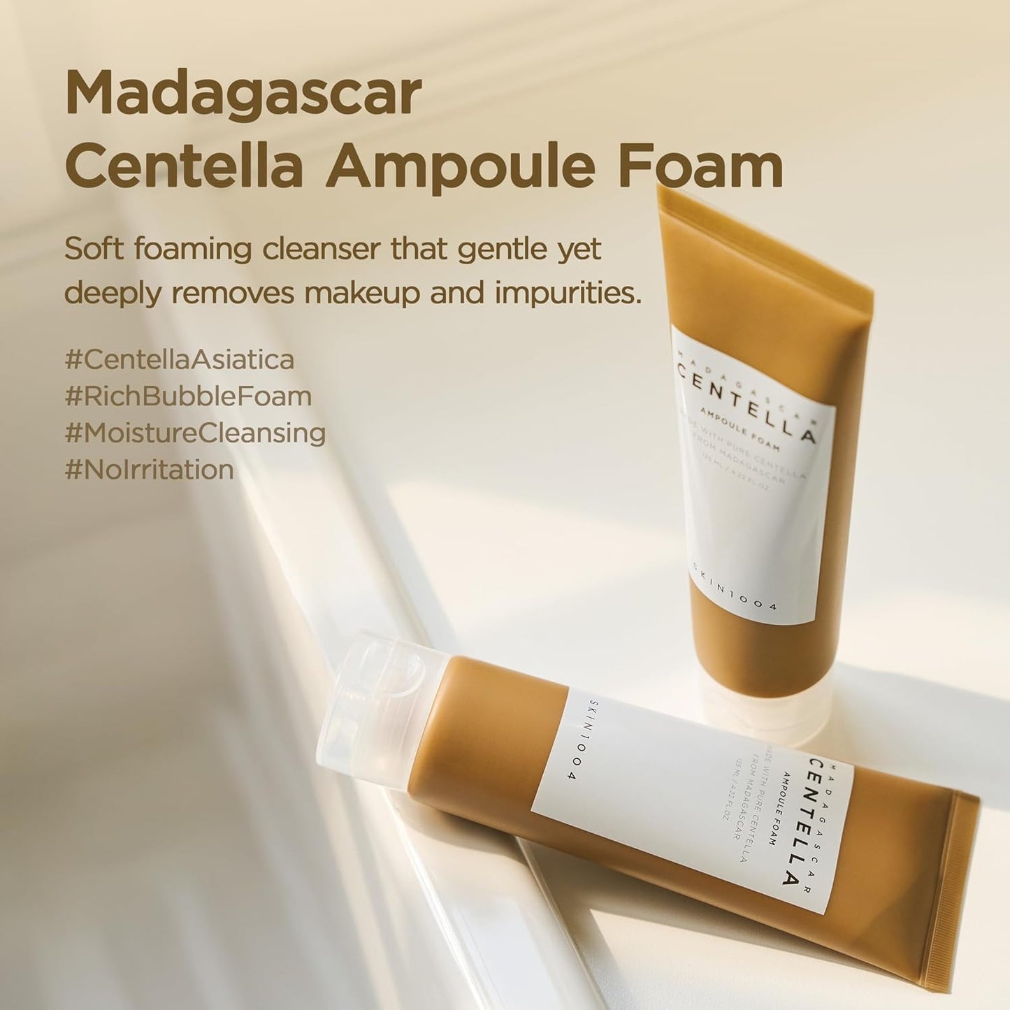 SKIN1004 Madagascar Centella Ampoule Foam, 4.23 fl.oz, Korean Face Cleanser & Makeup Remover with Centella Asiatica, Gentle Daily Cleanser for Soft Skin, Korean Skin Care