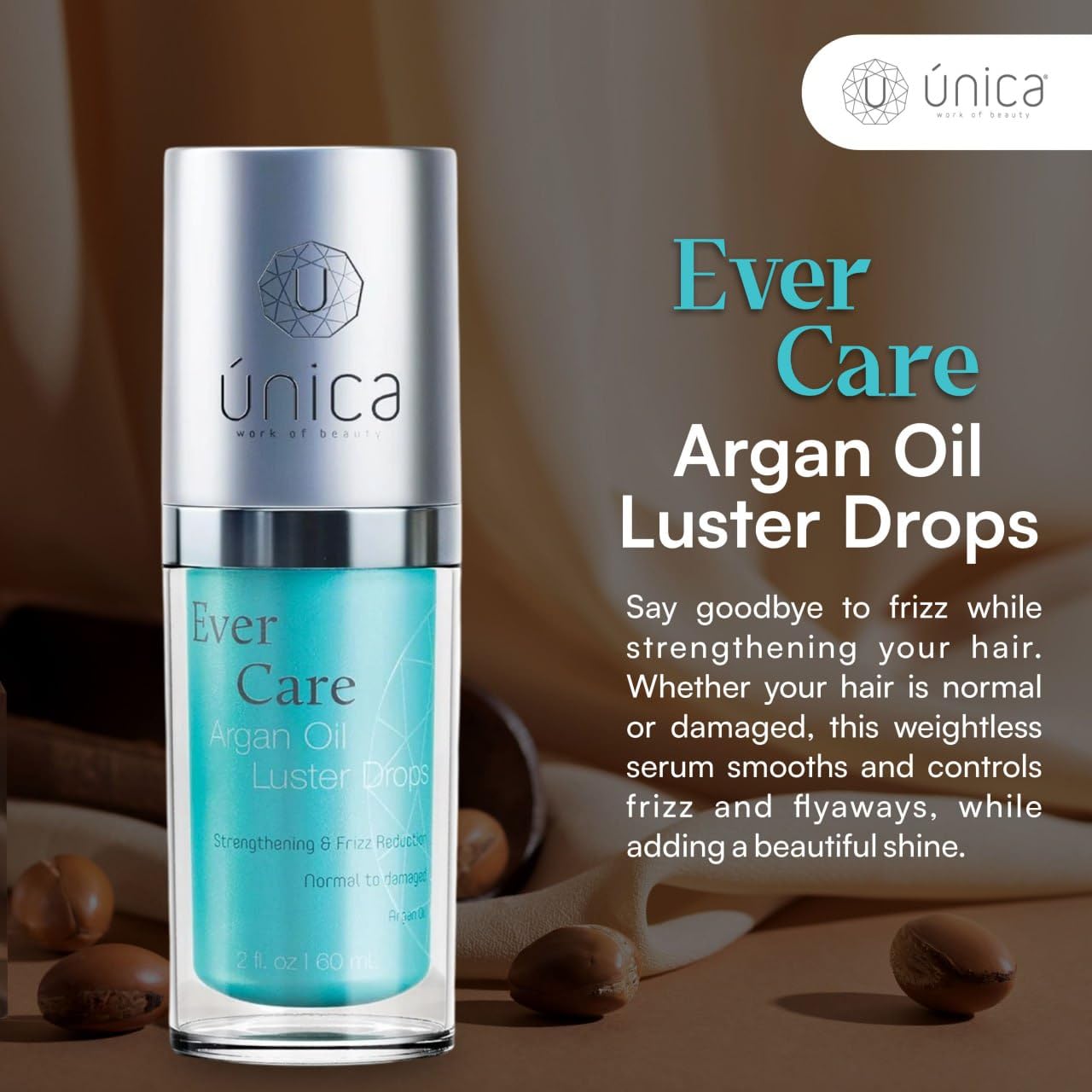UNICA Ever Care Amla Oil Luster Drops – Lightweight Pre-Shampoo Hair Serum for Shine, Strength & Frizz Control – Infused with Botanical Oils – 2oz (60 ml)