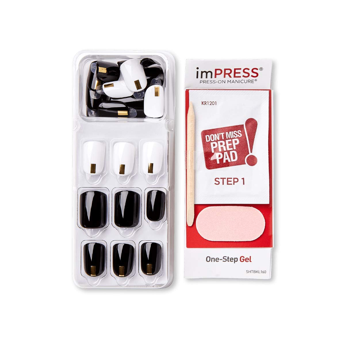 imPRESS Press-On Nails - Midnight Drive Black & White Squoval Shape | 30 Nails, Prep Pad & Manicure Kit
