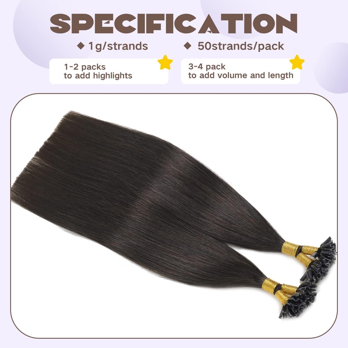 Sindra U Tip Hair Extensions - 18 Inch Natural Black Keratin Human Hair | 50 Strands Hot Fusion U-Tip