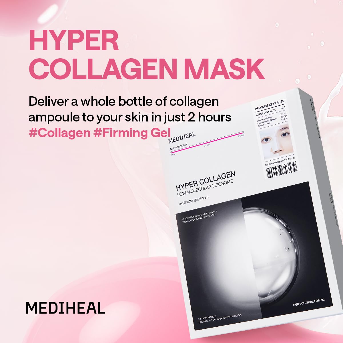 Mediheal Hyper Collagen - Collagen Real Deep Mask, Overnight Firming & Hydrating Gel Mask, Pore Appearance Refining, Plumping & Elasticity Care, Korean Skincare (4ea)