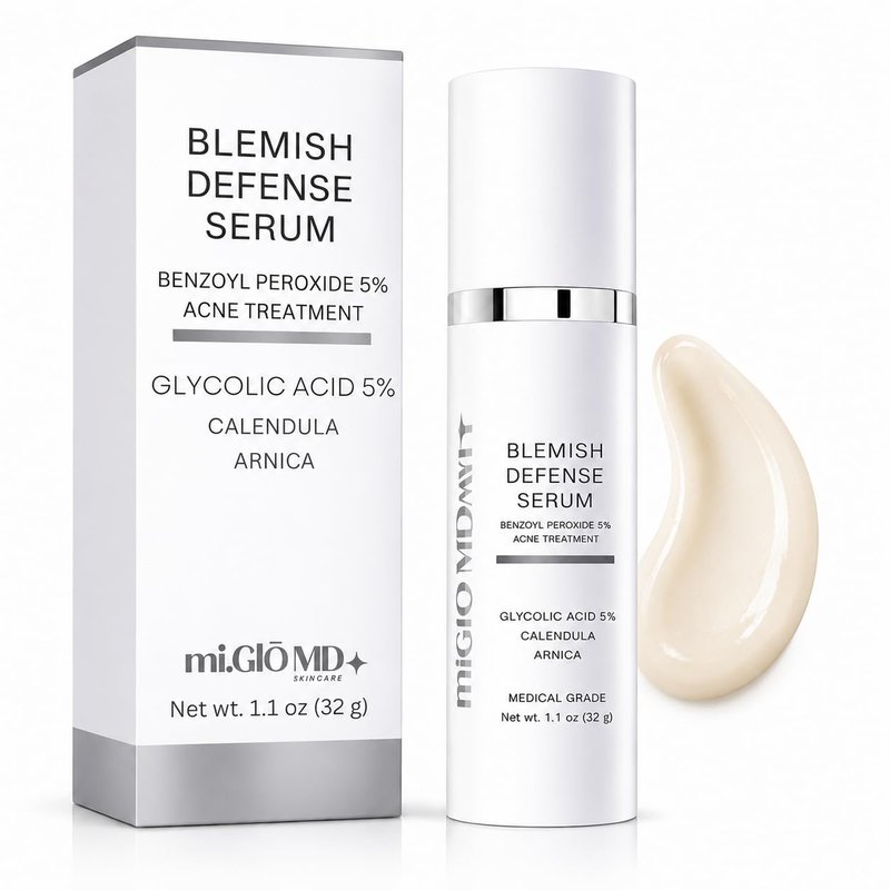 mi.Glo Blemish Defense Clarifying Facial Serum 1.1 oz with Glycolic Acid, Niacinamide & Hyaluronic Acid | Lightweight Daily Face Serum for Oily & Blemish-Prone Skin | Oil Balancing Skincare