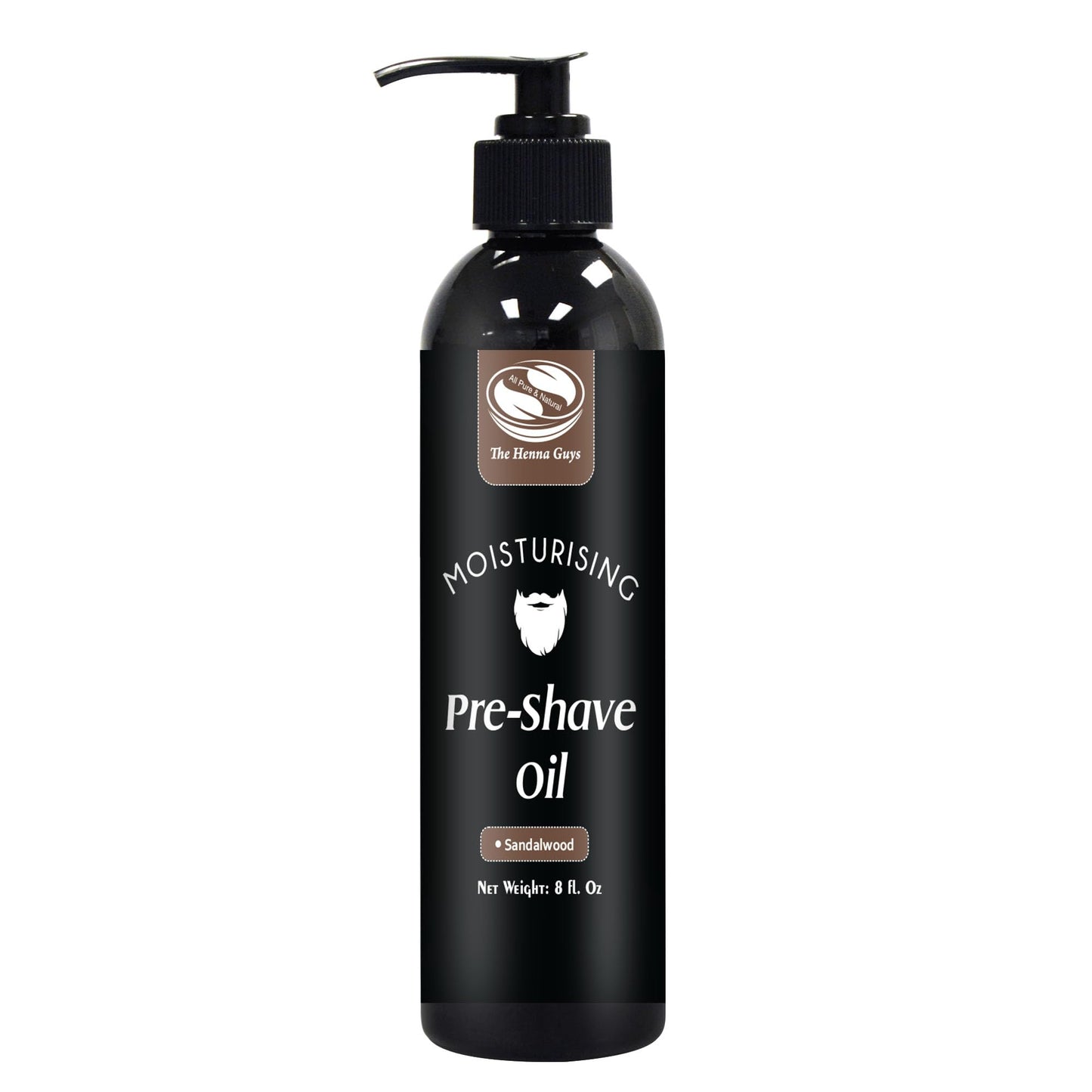 The Henna Guys 8 fl. Oz Pre-Shave & Beard Conditioning Oil for Men, Sandalwood Scent, with Jojoba, Argan, & Marula Oils, Free from Ammonia, Sulfate, Phthalate