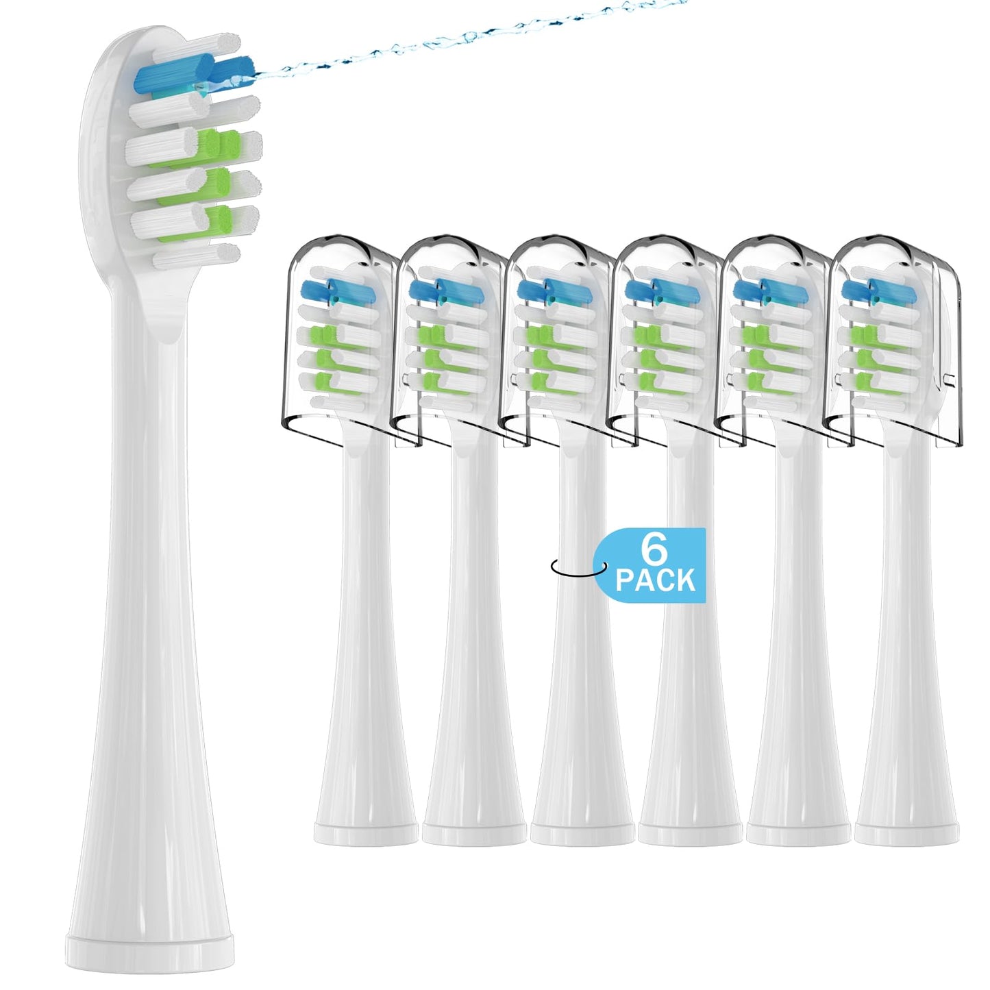 6 Pack Replacement Replacement Brush Heads for 𝗪𝗮𝘁𝗲𝗿𝗽𝗶𝗸 𝐒𝐨𝐧𝐢𝐜-𝐅𝐮𝐬𝐢𝐨𝐧 Flossing Toothbrush Compatible with Sonic Fusion SF01/SF02 and Sonic Fusion 2.0 SF03/SF04- White with Caps