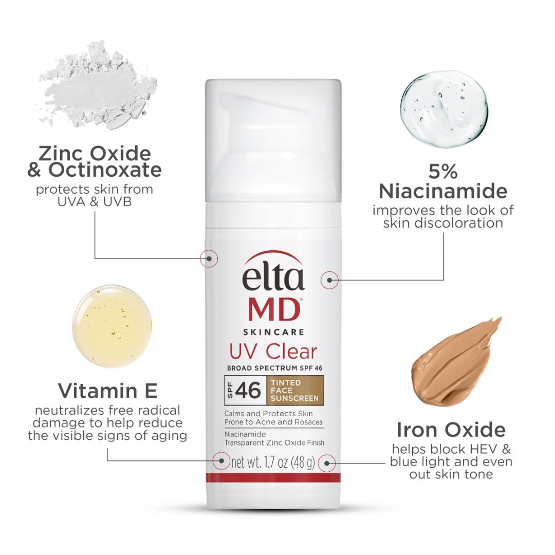 EltaMD UV Clear Face Sunscreen SPF 46, Oil-Free Sunscreen with Zinc Oxide, Dermatologist Recommended