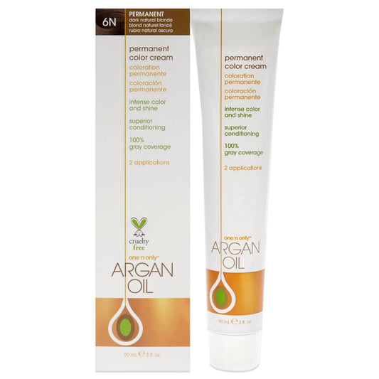 One N' Only Permanent Hair Color - Permanent Hair Dye Made with Argan Oil - Delivers Rich, Accurate Tones with Gray Coverage - Improves Moisture & Elasticity - 6N Dark Natural Blonde (3 oz)