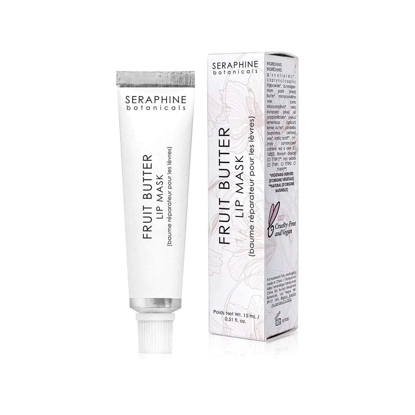 Seraphine Botanicals Fruit Butter Restorative Lip Mask Overnight Gel Balm Repair Dry, Chapped Lips Instant Hydration, Softness & Elasticity with Shea Butter & Apricot Kernel Oil Dewy Finish 0.51oz