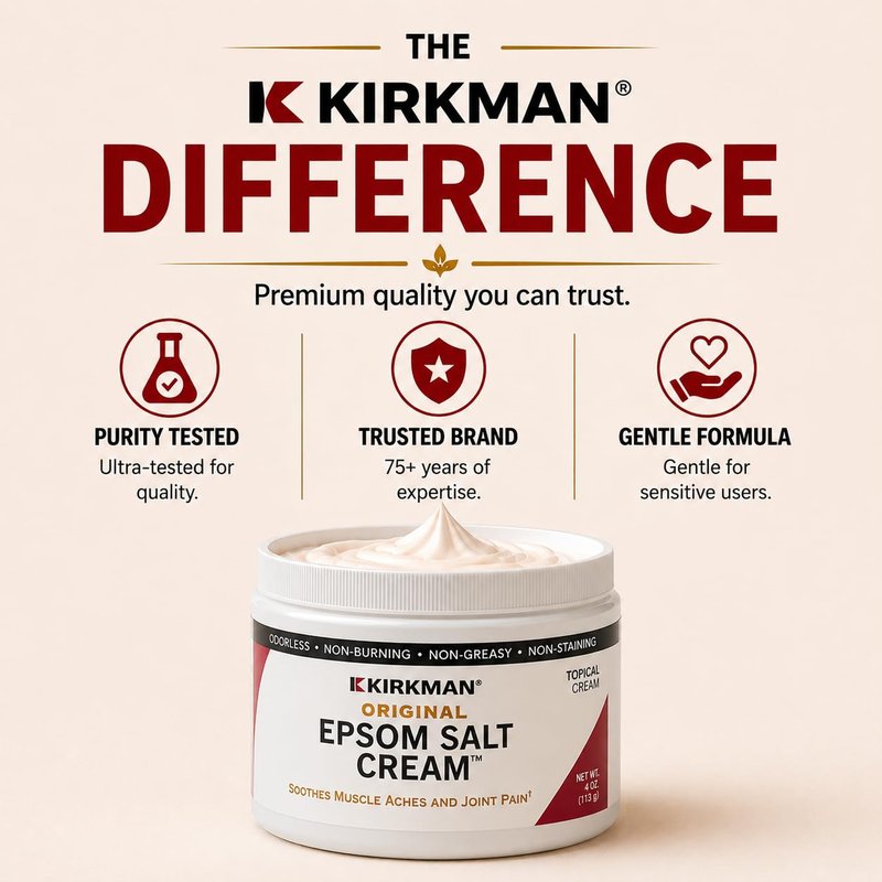Kirkman – Epsom Salt Cream – 4oz Cream – Gluten Free – Casein Free