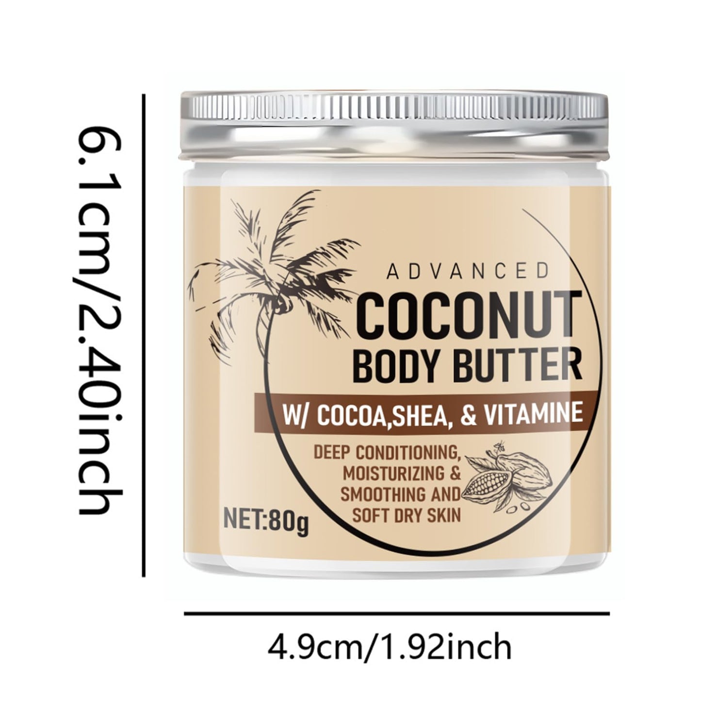 Grospe Advanced Coconut Body Butter，Firming Body Lotion，Deeply Nourishes, Moisturizes and Softens Dry Skin，Suitable for All Skin Types，2.85 Fl Oz（80g）