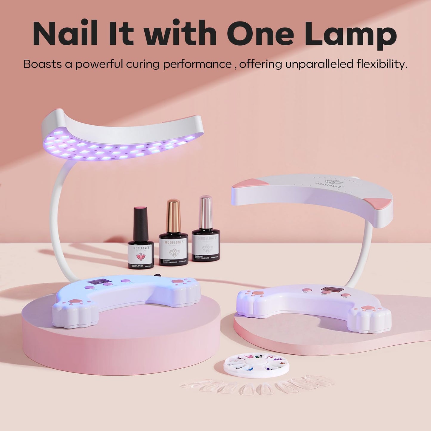 Modelones UV LED Nail Lamp with Cordless Nail Drill, Gooseneck UV Lamp for Gel x Nails, 48W Nail Light for Gel Nail Polish with 3 Timers and LCD Display, UV Light for Gel Nails, USB LED Nail Lamp