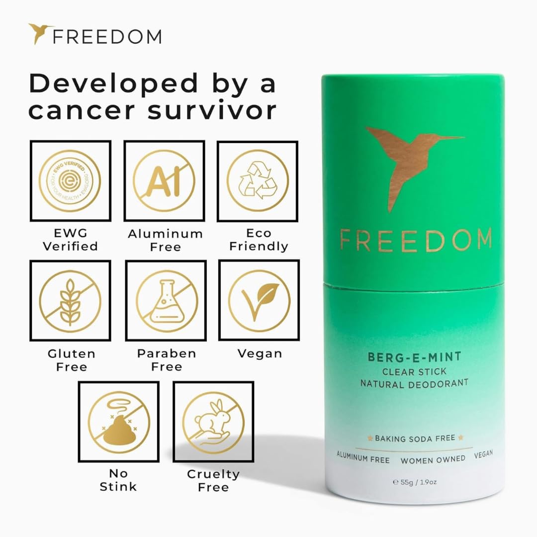 Freedom Natural Deodorant for Women & Men with 24-Hour Odor Protection, Paper Tube Packaging - Natural Ingredients - Aluminum & Plastic Free, Bergamot Mint, 1.9oz (2-Pack)