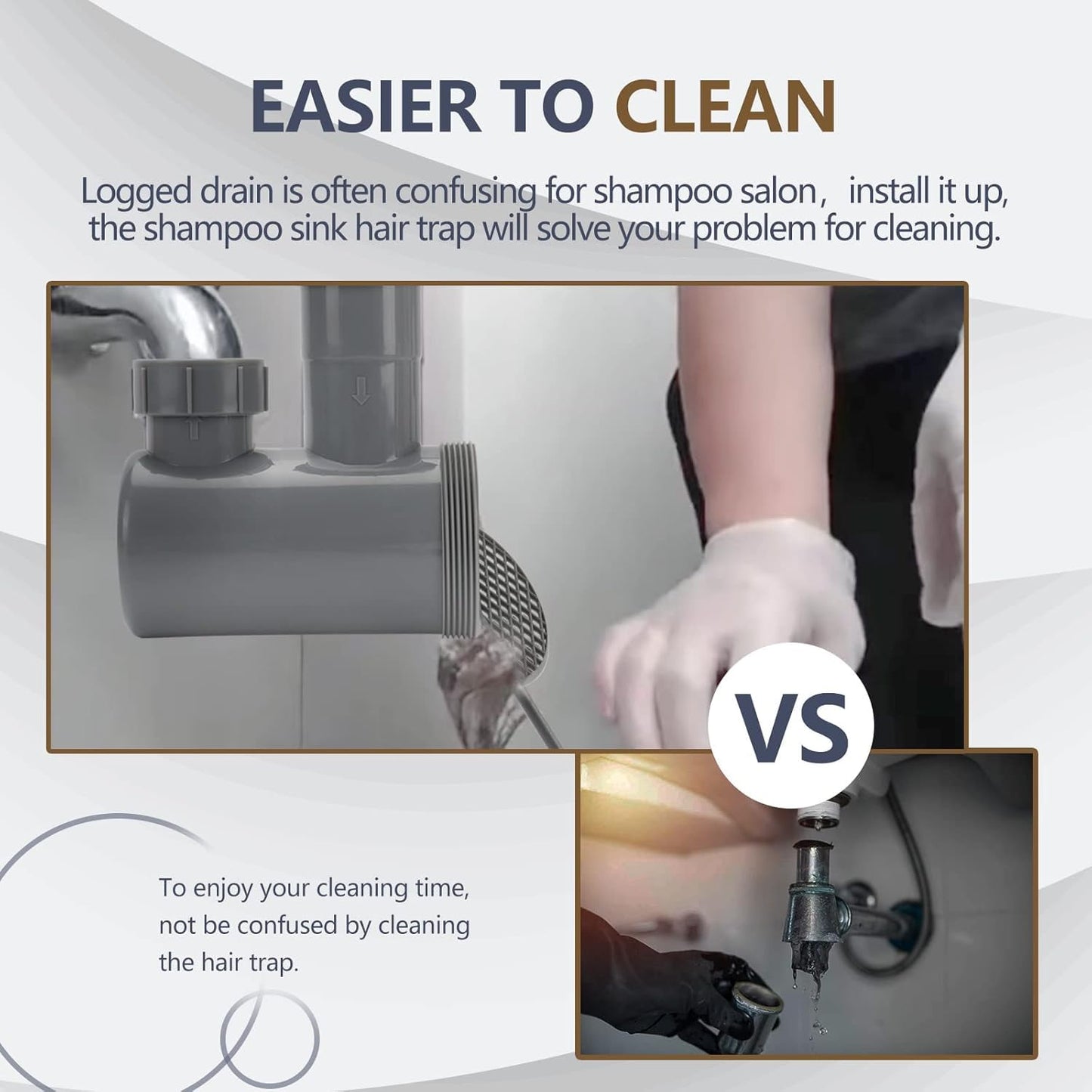 LukLoy 2 Pack Universal Salon Hair Trap P Trap for Shampoo Bowl Sink, 1-1/2" PVC Catch Chamber for Barber Backwash Sink, Beauty Barber Salon Equipment, Secure Fit, Easy Clean, Grey