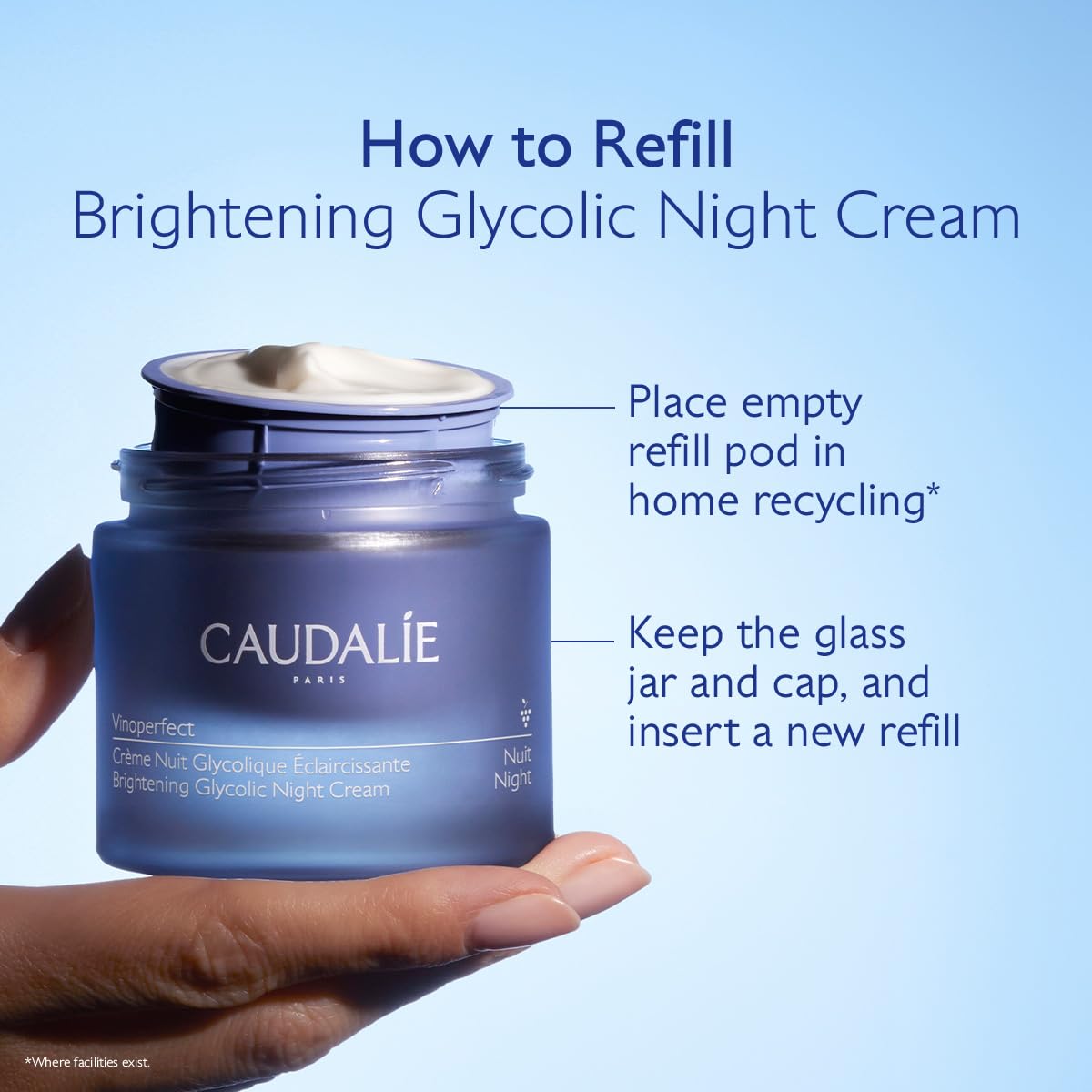 Caudalie Vinoperfect Dark Spot Brightening Glycolic Night Cream, Refill Pod - 50 mL (Pack of 2)