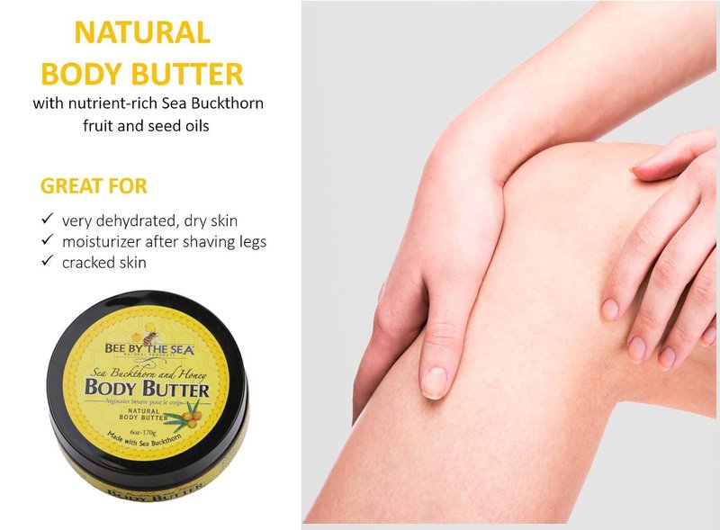Honey & Sea Buckthorn Body Butter Cream - Nourishing Moisturizer for Dry Skin | 6 oz